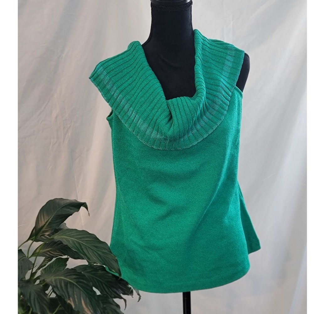 St John Sport Emerald Green Wool Blend Sleeveless Cowl Neck Knit Top Large